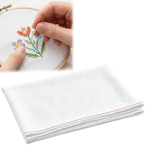 JNEYVIC Tela Aida 14 Punto de Cruz 1.5x1m Tela Panamá para Bordar Tela Bordado Blanco Algodón 100% Puro Tela Cañamazo Por Metros Tejido Punto Cruz para El Bordado Manualidades Regalo de Principiantes