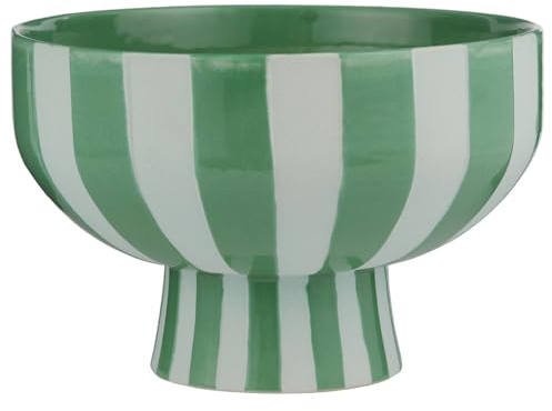 BUTLERS Fuß-Schale ø 25cm Steingut - WARM Scandi - Gestreifte Dekoschale mit Sockel | Grüne Keramikschale für Obst & Snacks | Skandinavische Tischdeko modern