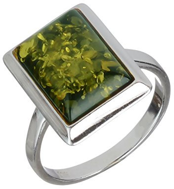 HolidayGiftShops Sterling Silver and Baltic Green Rectangle Amber Adult Ring- Size 10