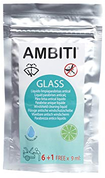 Ambiti Glass, monodose idrosolubili concentrate per il serbatoio del tergicristallo, anticalcare, zanzare, busta da 6+1 un.