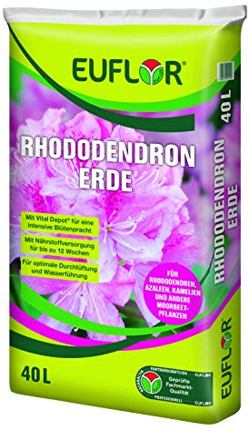 Euflor Rhododendron 40 L Erde für Moorbeetpflanzen mit niedrigem Ph-Wert, Reichhaltige Grunddüngung mit 12 Wochen Langzeitwirkung, zur Rivitaliserung geeignet