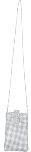 TENDYCOCO Mini-Handytasche Damen Silber Glitzer Telefon Umhängetasche Mit Verstellbarem Schultergurt Schnallendesign Für Handy Kopfhörer Und Kleine Dinge 18.00 X 10.50 X 1.50 Cm