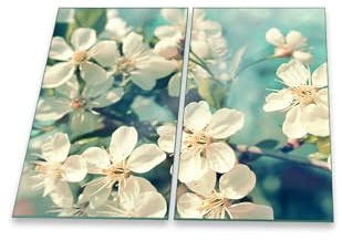 decorwelt Herdabdeckplatte 2 teilig Ceranfeld Orchidee Weiß 2x30x52 Kochplatten Glas Küche