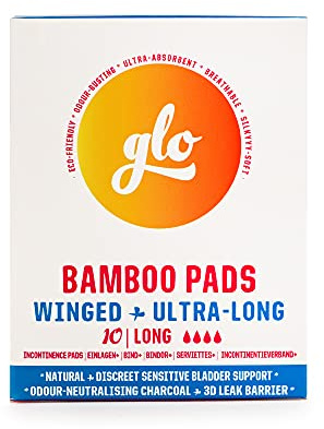 glo Light Inkontinenzeinlagen Damen für empfindliche Blasen & Perioden aus Bio-Bambus - Überlegener Auslaufschutz und Komfort Damenbinden - 10 extra lange Einlagen