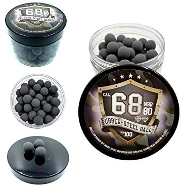 SSR 100 x Premium Hard Mix Rubber Steel Balls Paintballs Reballs 68 Caliber/HARTGUMMI Stahl Kugel für Revolver und Pistolen in 68 Kaliber