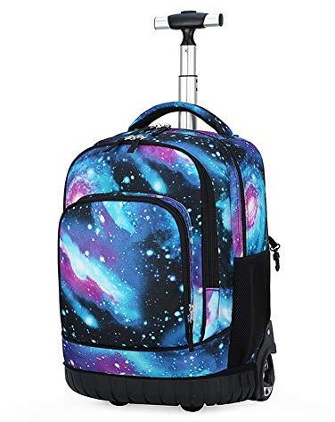 BOZONLI Trolley Rucksack Jungen Trolley Schultasche mit Rollen Rucksack Schultrolley Rucksäcke Schulrucksack Schulranzen mit Rollen, Sternenhimmel grün