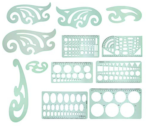 12Pcs French Curve Template Set, Geometric Drawing Templates Plastic Measuring Rulers for Engineering Drafting Building School Office Supplies