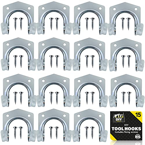 SOL 15pk DIY Tool Hooks for Shed, Metal Aluminum Garage Storage Hooks with 30pcs Screws, Durable and Rust-Resistant, Heavy-Duty Wall Hooks for Tools, Bikes, Ladders, and Garden Equipment