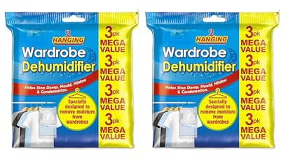 6x Hanging Wardrobe Dehumidifier, Condensation Remover, Moisture Absorber, Dehumidifiers for Damp, Mould, Moisture in Wardrobe, Bedroom, Caravan, Bathroom, Basement