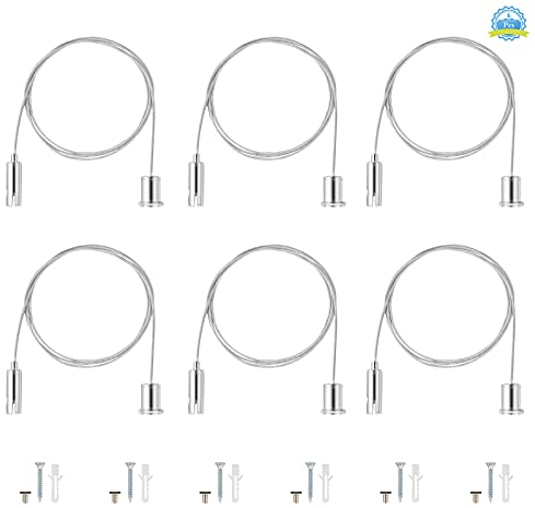 6pcs Cable para Colgar Cuadros 1.5mm×1m Juego de Cuerda Alambre de Acero Inoxidable con Tornillo y Manga de Expansión, Kit de Cables para Colgar Ajustable para Luces Fotos Ropa Espejo, Carga 30kg