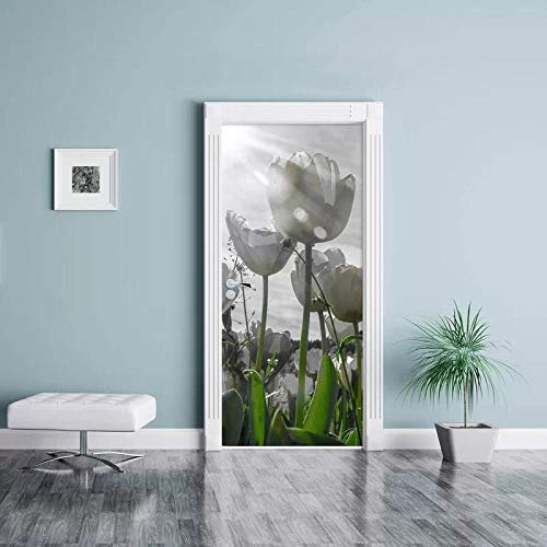YQLKD Türtapete Türfolie Weiße Blumen Aufkleber Sonne DIY Selbstklebendes Wasserdichtes Papier Poster