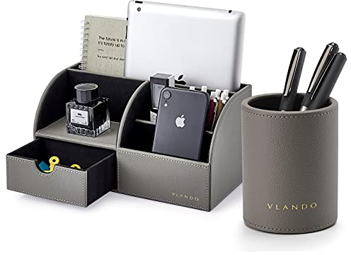Vlando Office Supplies Schreibtisch-Organizer-Caddy, Schreibtisch-Hängemappe Brief Dokument Aufbewahrung Halter mit Schublade Organizer Fach für Büro Zuhause (Set von 1 Stück) Grau