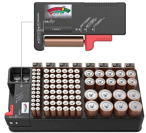 ZHITING Organizzatore di Batteria,Custodia per batteria,per 110 slot per batterie di dimensioni diverse per batterie AAA, AA, 9V, C, D e con tester batteria rimovibile(batteria non inclusa)