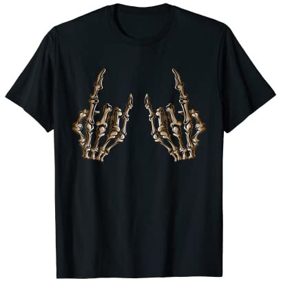 Hard Rock Métal Frites Fourchette Squelette Os Doigts Fan De T-Shirt
