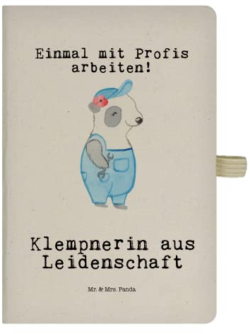 Mr. & Mrs. Panda DIN A6 Baumwoll Notizbuch Klempnerin Leidenschaft - Geschenk, Danke, Schreibbuch, Schreibheft, Journal, Rente, Beruf, Adressbuch,