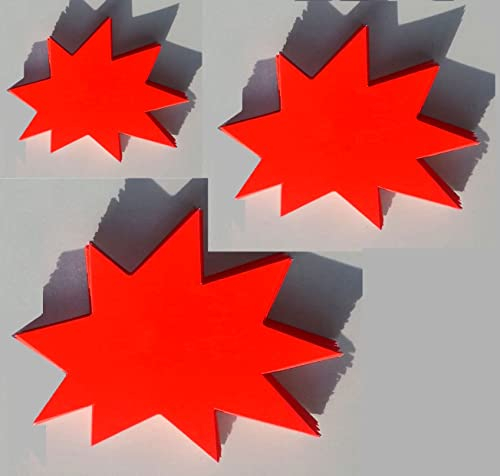 60 Sterne - Sortiment Preisschilder aus Neon Karton leuchtrot 3 Größen 270g/qm und 380g/qm Werbesymbole Preisauszeichnung deko