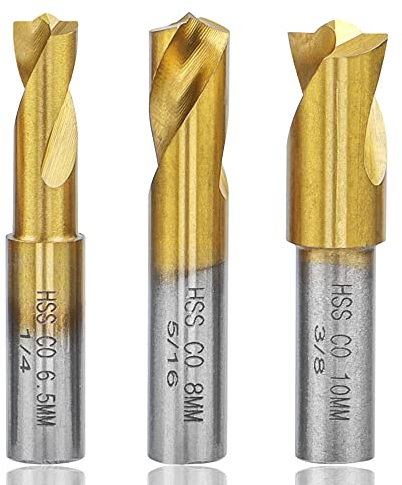 Mesee 3 Stück Schweisspunkt bohrer, CNC Fräser Bohrer, Punktschweißbohrer-Set, HSS Zylinderschaft Schaftfräse, Schweißerbohrer, Fräser Spitze zum Trennen von punktgeschweißten Platten, 6.5mm/8mm/10mm