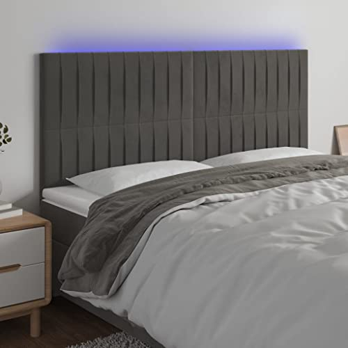 INLIFE LED Kopfteil Dunkelgrau 200x5x118/128 cm Samt,22.2kg,3122729