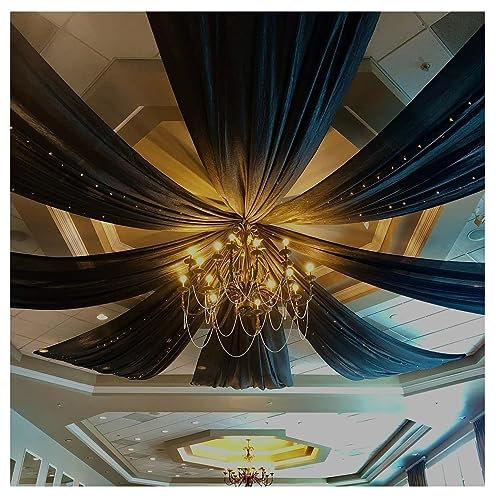 Egurs Hochzeitssaal Dekoration 100D Chiffon Stoff Vorhänge Dekostoff Raumdekoration Banner Querbehang Freihanddeko Hochzeit Drinnen Draußen Deko Tüllstoff Hintergrund Tüll Vorhang Schwarz 150x600cm