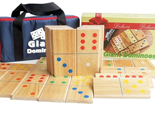 Jac & Mok Holz Giant Dominoes-28 PCS Rubberwood Domino Spiel Set mit Tragetasche (Classic)