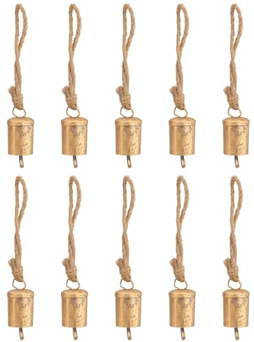 Vivanta 10 Stück rustikale goldene Metallglocken zum Basteln – 8 cm Glöckchen für Weihnachtsschmuck, Kränze, Windspiele für draußen, hängende Glocke, Kuhglocken, Hexenglocken, Vintage-Dekoration