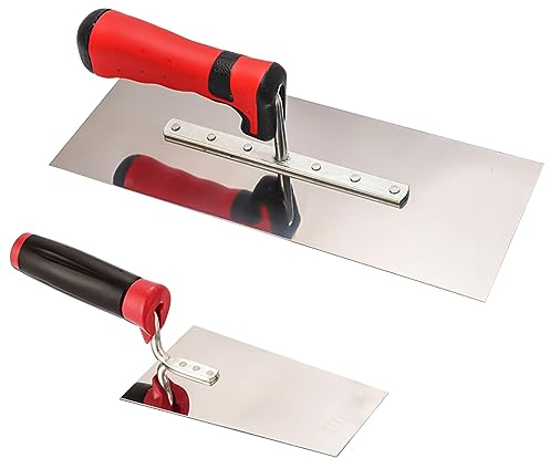 Aicharynic Edelstahl Maurerkelle: 2-teiliges Set Glättekelle Edelstahl-Glättekelle Set mit Putzkellen Set Stukkateurspachtel mit Gummigriff, Stuckateur Werkzeug Für Beton, Putzmassen