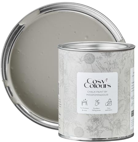 MissPompadour Kreidelack Silk Grey 750 ml, wasserbasiert | CosyColours, Kreidig Matt, Holzfarbe, Holzlack matt innen, Möbellack, Möbelfarbe ohne Schleifen