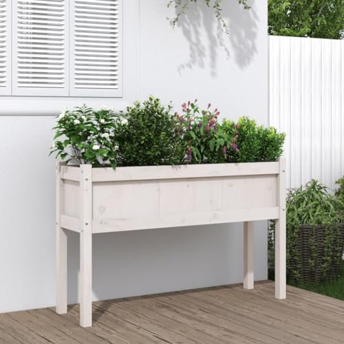 BaraSh Jardinera con Patas Madera Jardinera Madera Exterior maceteros Exterior jardineras Exterior Maciza de Pino Blanco 110x31x70 cm