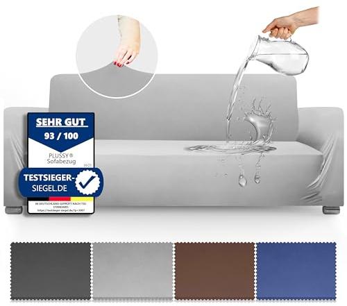 Wasserabweisender Sofa Bezug - Rutschfester Sofaüberwurf Couch| Schutz vor Flecken & Tierhaaren | Couch Überzug | Flexibler Sofaschutz | Sofa Überzug, Überzug Sofa, Couch Bezüge (Silbergrau, 3 Seater)