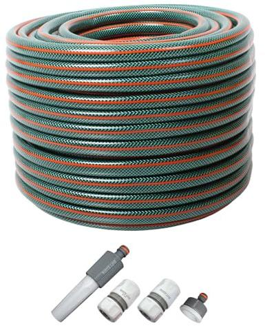 Gartenschlauch 3/4 Zoll 20m 30m 50m Wasserschlauch 4-teiliges Anschluss-Set Gelb Grün Schlauch (50m Grün mit Anschlusset)