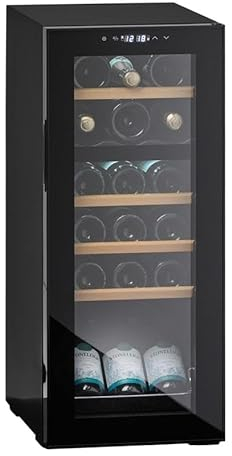 CAVIN Freistehender Weinkühlschrank - Northern Collection 18 Black, Zwei Temperaturzonen 5 bis 18°C, Kompressorkühlung, Kapazität 39 Flaschen, 2 Zonen, UV-geschützte Glastür, Holzregalböden