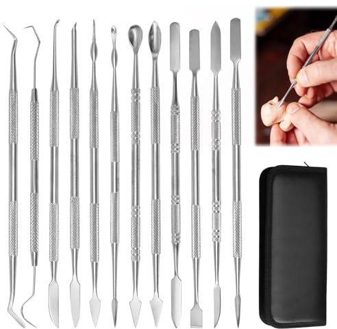 Tonwachs Schnitzer Werkzeuge, 12 Stück Wachsschnitzer Werkzeuge, Bildhauerwerkzeuge Edelstahl Doppelendige, Wachsschnitzwerkzeuge, Skulpturen Modelierwerkzeugset Für Modellierung, Keramikschnitzerei
