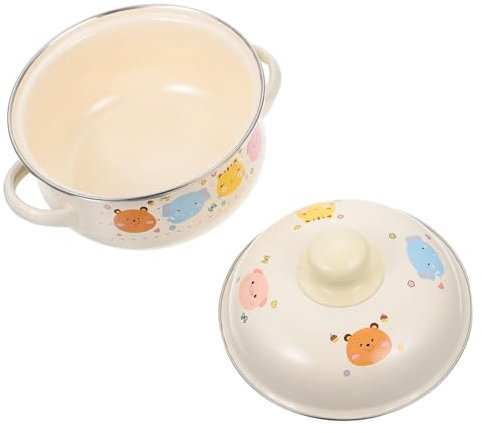 Cabilock Enamel Milk Pot Lovely Pattern for Household Use for Cooking Soup Food Kitchen Stockpot Lid