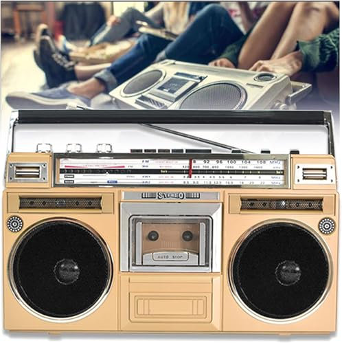 Reproductor de casete Retro Boombox, CD portátil Retro Boombox con conector para auriculares de 3,5 mm, radio DAB portátil AM/FM con soporte de entrada SD/USB, clásico de los años 80 para regalo Gold