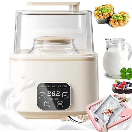 Electric Yogurt Maker, 25W Multifunctional Yogurt Maker with PTC Constant Temperature Control, Removable Double-Liner Fermenter, 7 Function Menus, LED Touch Panel, for Yogurt, Rice Wine, Natto etc