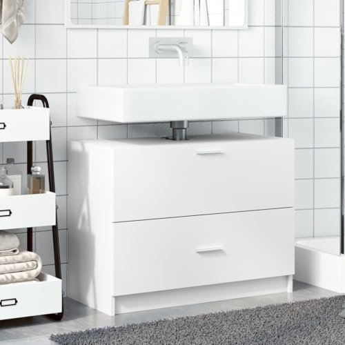 Homvdxl 78x37x59 cm Under-Sink Storage Cabinet w/ 2 Flip Drawers, Bathroom Cabinet Space Saver Organizer, for Washbasins without Pedestal, White