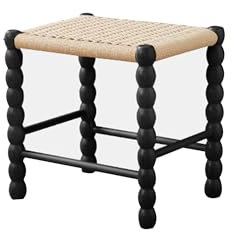 Holzbank für den Eingangsbereich, mit Rattan-gewebter Oberseite, Bauernhaus-Stil, Innenbank, für Schlafzimmer, Esstisch, Flur, Wohnzimmer, schwarz, schmales Ende der Bettbank, 46 cm