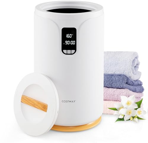 COSTWAY Scaldasalviette Secchio 20L con Luce LED, Secchio Scaldasalviette Elettrico per Bagno e Spa, Scalda Asciugamani con Timer, Blocco per Bambini, per 2 Asciugamani, Bianco