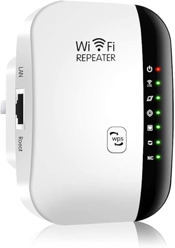 Repetidor de WiFi de Alta Velocidad 300Mbps - Amplificador de Señal Inalámbrica de Largo Alcance, 802.11N, Conectar y Listo, Botón WPS, Uso Interior/Exterior, Enchufes para EE.UU./UE/RE Incluidos, Ext