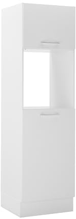 TURIN Einbauschrank für Kühlschrank und Backofen, Küchenschrank in Weiß | 60 x 210 x 57 cm (B/H/T), Küchen-Hochschrank mit viel Stauraum, Metall-Bügelgriffe, für Küchenserie Turin