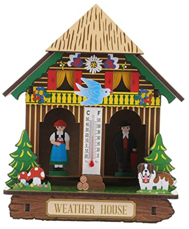 Wandthermometer und Hygrometer Beige aus Kunststoff, Hängendes Wetterhaus | Thermometer Innen Außen, Raumthermometer Wand Dekorativ, 1 Stück für Temperatur und Feuchtigkeitsmessung Zufällige Farbe