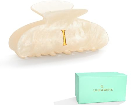 LILIE&WHITE Hårklämma för kvinnor Bokstav I Personlig Pärleffekt, Elegant Icke-blekande Håraccessoar, Hållbar Handgjord Present för henne, Snygg Klämma för dagligt bruk & speciella tillfällen | Alfabet hårspänne mode glitter monogram klo klämma elegant och hållbar håraccessoar stora hårklämmor I