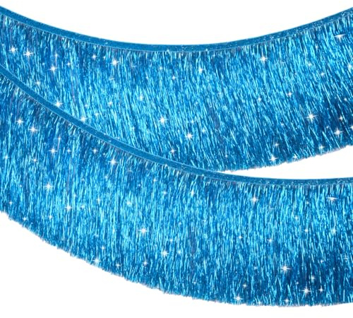 G2PLUS Blau Fransen Girlande: 2m Glänzende Deko Girlande, Metallic Hängedeko für Geburtstag, Hochzeit, Bar, Meeresthema, Winterwunderland, Weihnachten, Partydeko