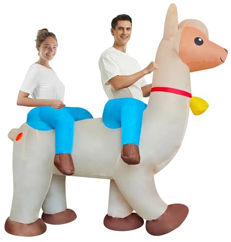 PhiGie Supper Funny Two People Riding Alpaca Inflatable Costume Double Riding llama Costume 2- Person Couple Rider Blow Up Suit/Outfit for Adults/Halloween/Cosplay
