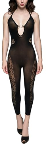 Bommi Fairy Lingerie pour femme sans manches léopard résille anneau design une pièce en maille Bodysuit col sexy Badydoll Tenue S-XL
