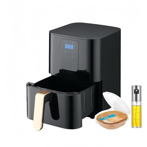 RAYPOW Freidora de aire 5.5 L con Papel freidora de aire 50pcs y Pulverizador 100ml,freidora aire bajo consumo, air fryer para 4‑6 personas,Cocina sana,fácil de usar y limpiar (B-9008con)