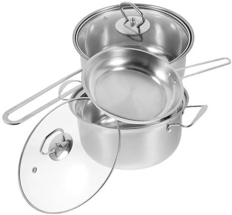 NOLITOY Set de Cocina de Acero Inoxidable 3 Piezas Olla de Sopa, Sartén y Olla para Leche, Calentamiento Rápido y Mango Cómodo para Uso Diario
