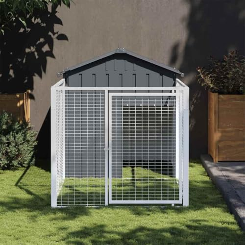 Generic Hundkennel i Stål med Skydd, Hundhus Utomhus med Staketskåp, Kraftiga Hundgårdar i Metall för Uteplats, Väderbeständigt Husdjursskydd (117 x 201 x 123 cm)