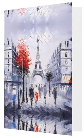 Rosa Grußkarten mit Umschlägen - Paris City Tree Eiffelturm Kunstdruck Blanko Notizkarten, perfekt für Geburtstag, Hochzeit, Jahrestag