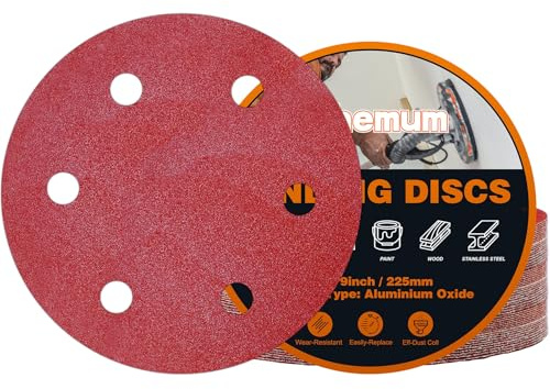 pihemum 30 Pièces Disque Poncage 225 mm Grain 80 Disque Abrasif 225 mm 6 Trous pour Ponceuse Girafe | Papier abrasif en oxyde d'aluminium à crochet et boucle pour ponceuse à cloison sèche mur, bois et métal